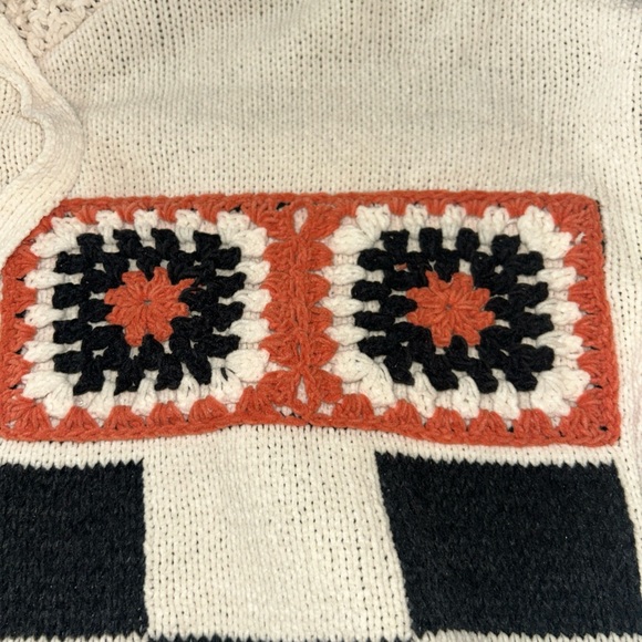 POL Cardigan Sweater Hooded Knitted Boho Hippie Artsy Granny Square Oversized L - Picture 5 of 10